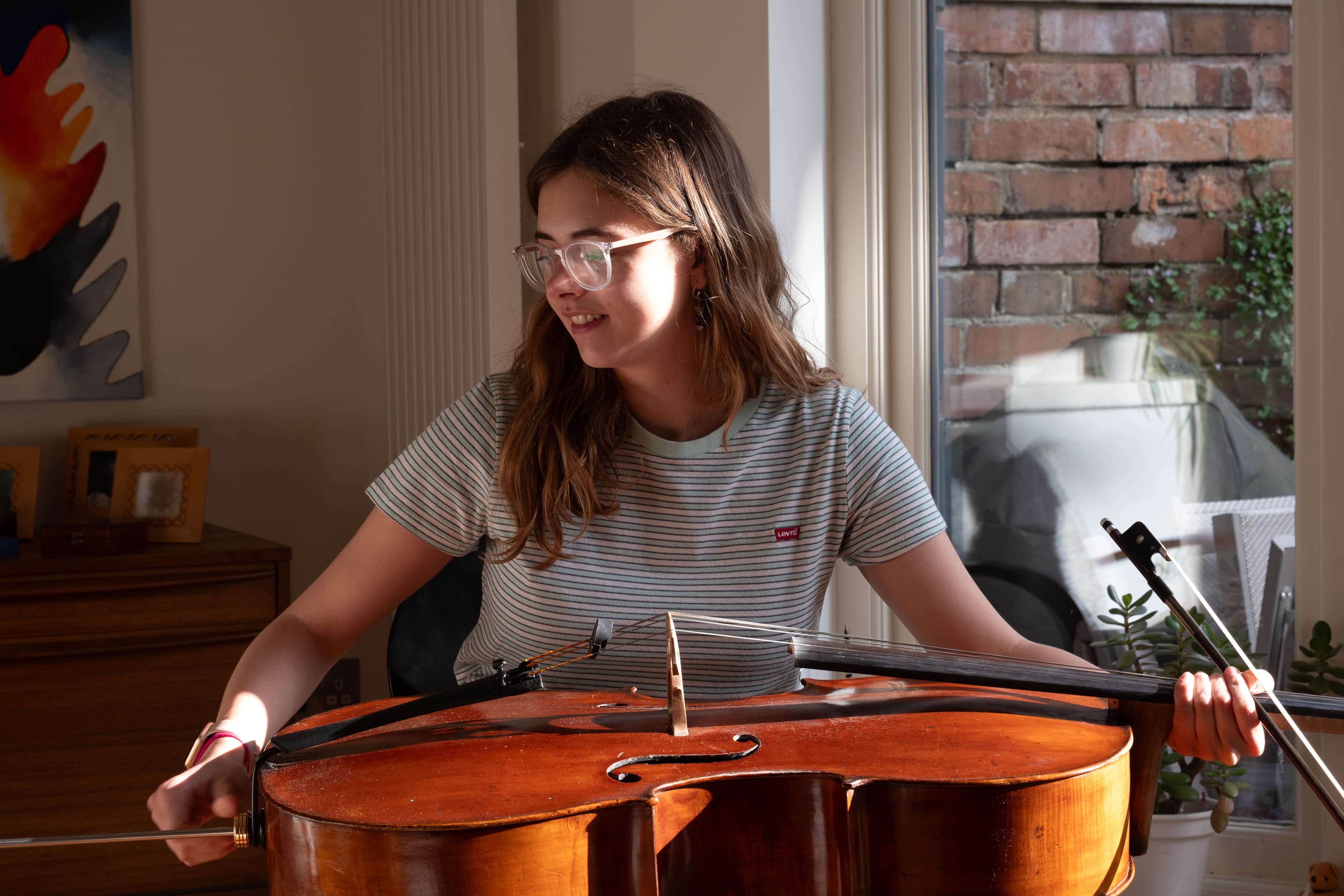 Sophie packing up her cello